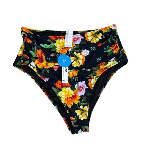 Cupshe Swim Bikini Bottom Women's Size XXL Black Floral Tropical Beach Vacation - Picture 1 of 8